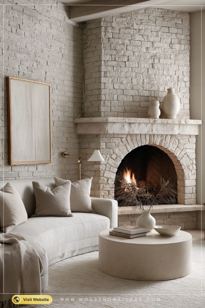 Warm Greige Brick Fireplace Ideas for Quiet Luxury Living Rooms