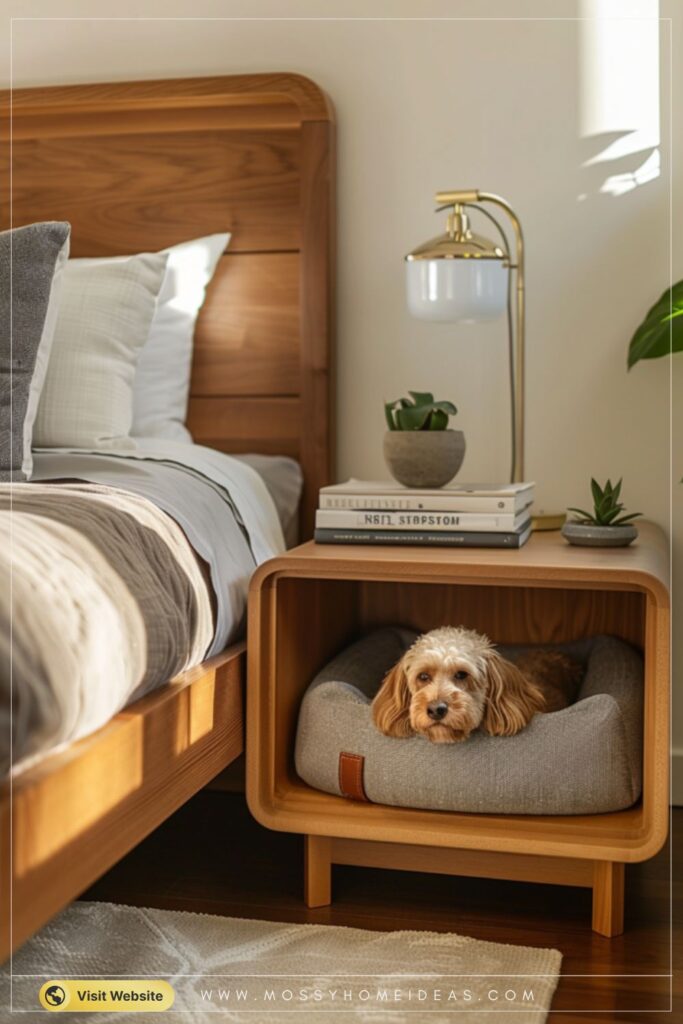 Warm Honey Wood Built In Dog Bed Nightstand Bedroom Decor