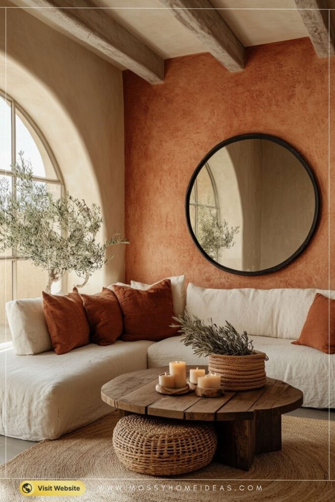 Warm Terracotta Living Room with Earthy Mediterranean Vibes