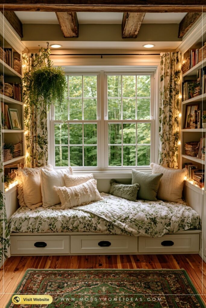 Whimsical Reading Bed Tucked Beneath A Garden Window