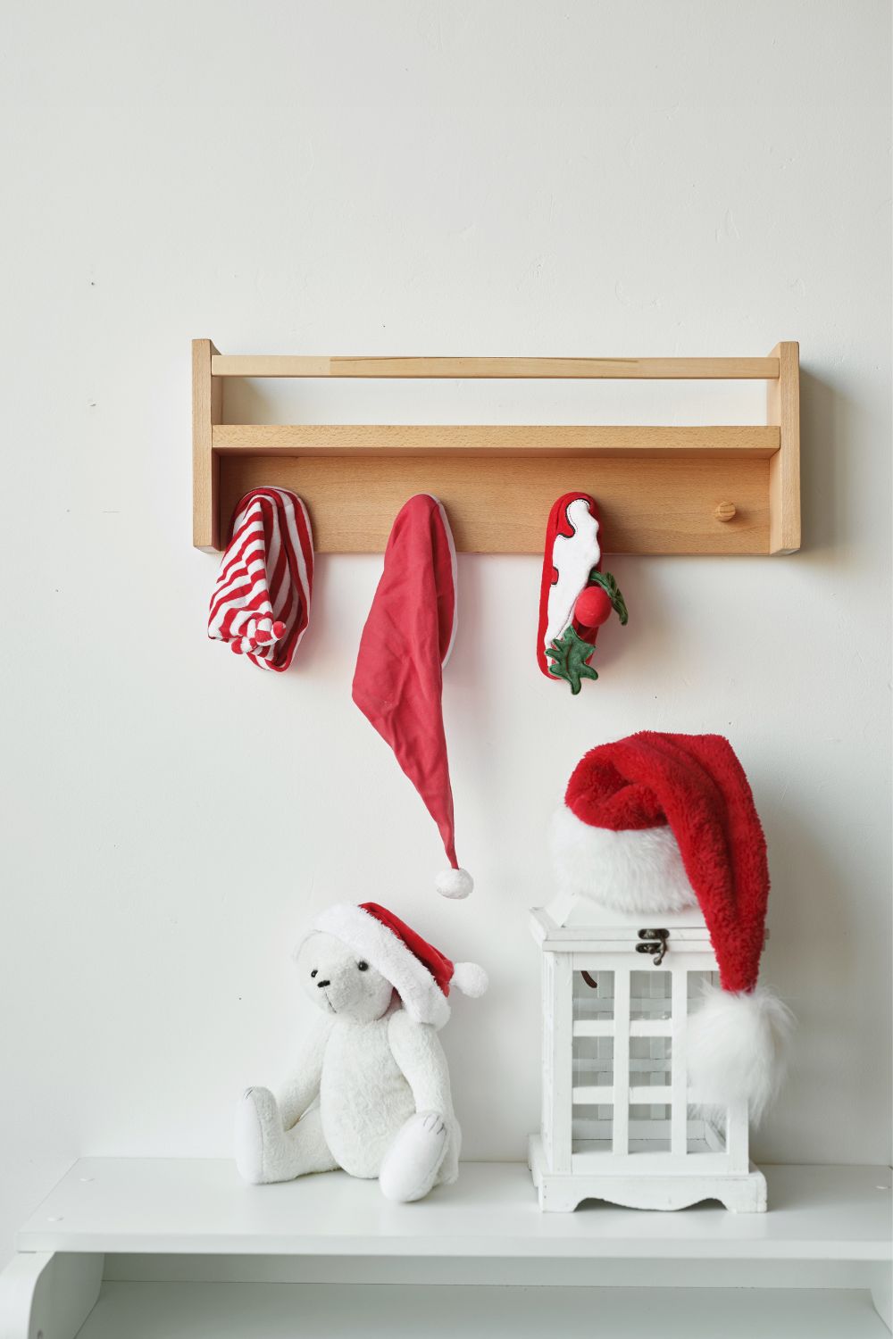 Christmas Nursery Shelf Decor with Santa Hats