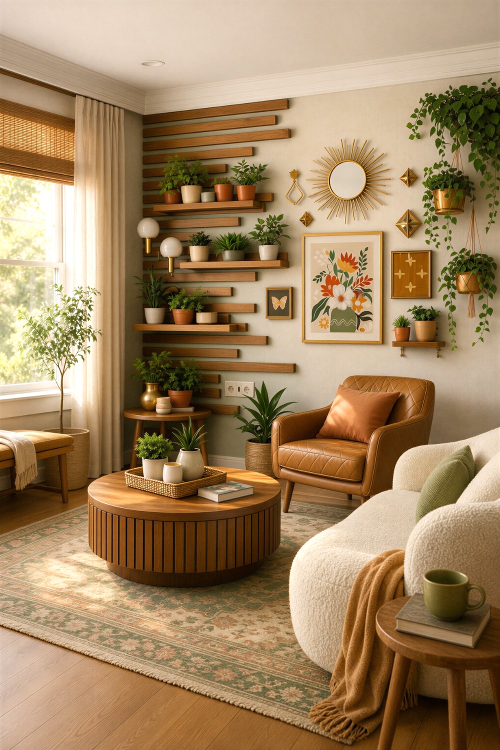 Mid-Century Living Room Corner Angle with Gallery Art