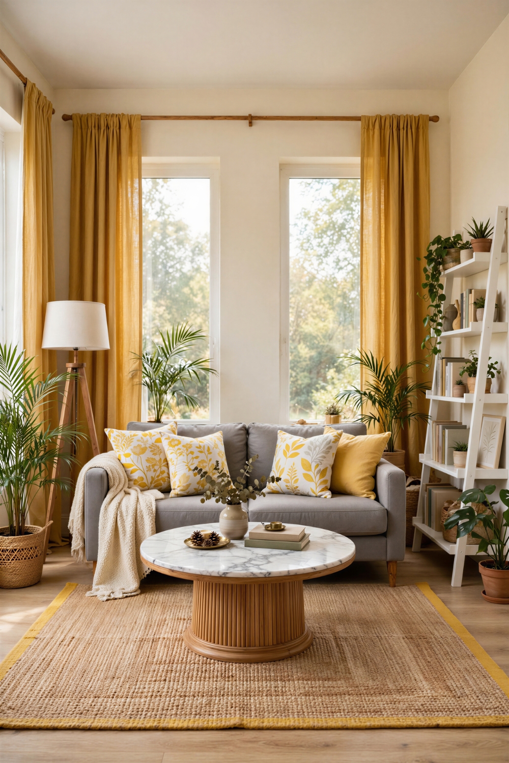Sunny Yellow Living Room Full Frontal View